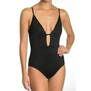 Becca Plunge One Piece Swimsuit Black Open Back Size Medium